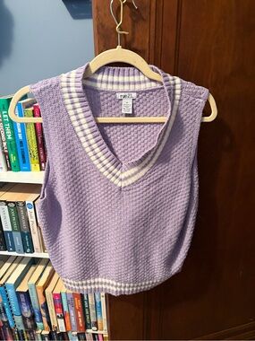 rue21 Lavender and Cream Striped V-Neck Sweater Vest